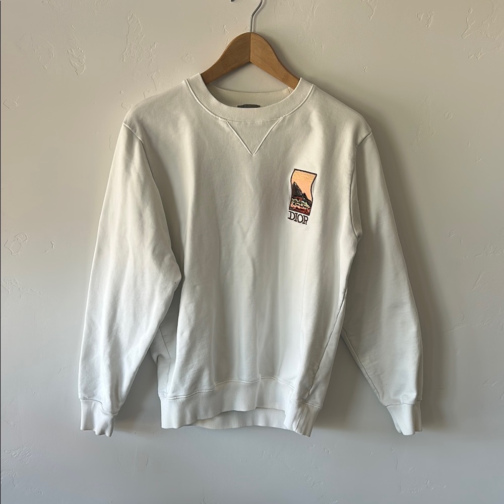 Dior White Crewneck Sweater with Graphic
